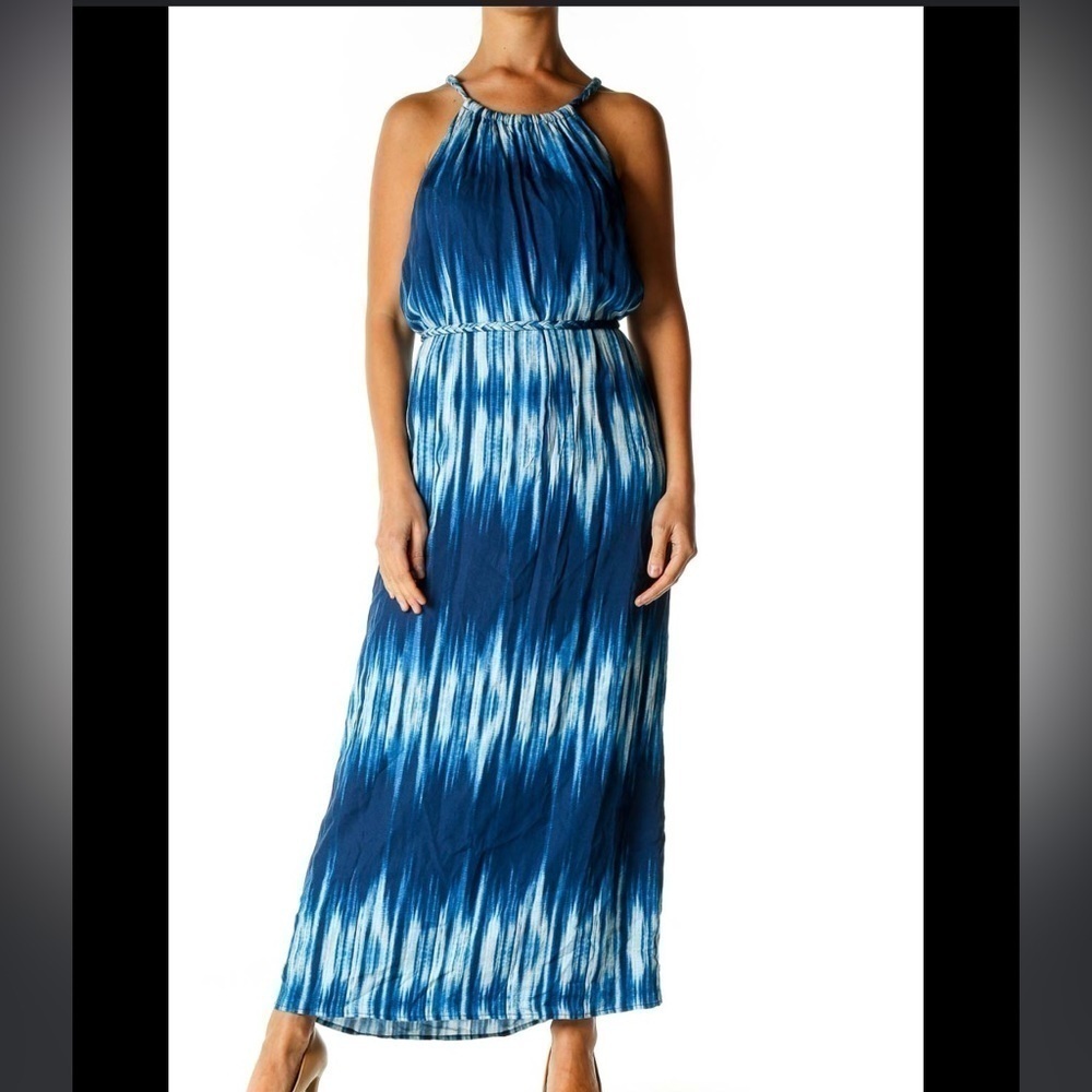 Tommy Bahama Dress Blue Stripe Belted XS Maxi Tie Dye Shibori Striped